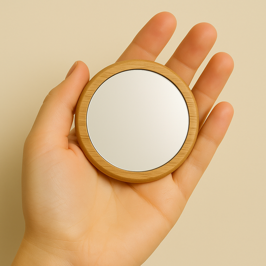 1pc Compact Round Wooden Mirror